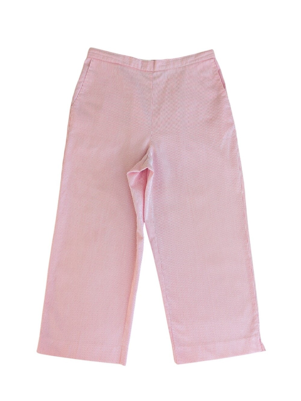 Alfred Dunner High Rise Stripe Seersucker Capri Pants 10 Pink White Pockets